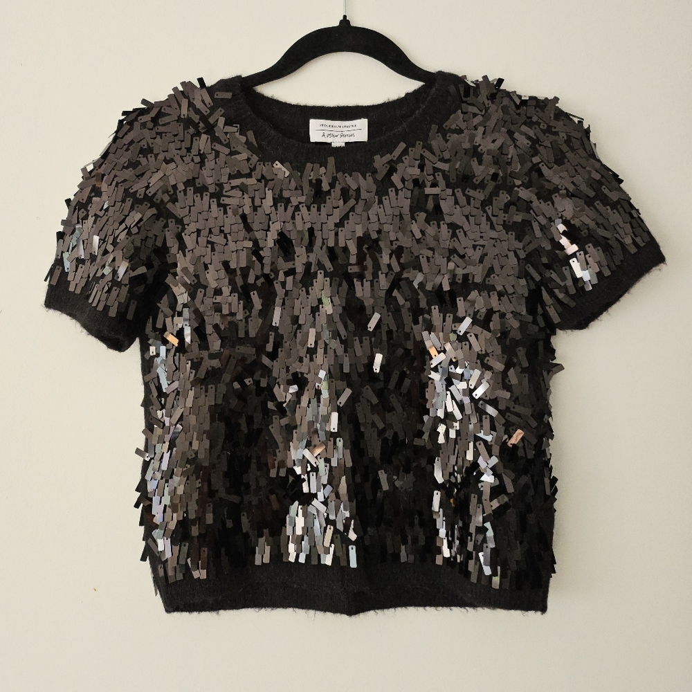 Stockholm Atelier & Other Stories Sequin Cropped Top Black Wool Alpaca Blend